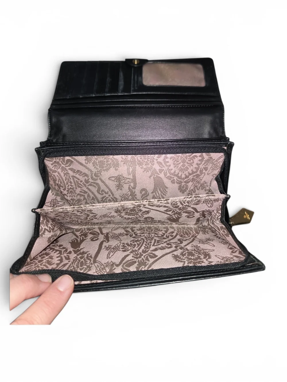 Vivienne Westwood Black Leather Get A Iife Long Wallet with Gold Orb Accent - Picture 5 of 7